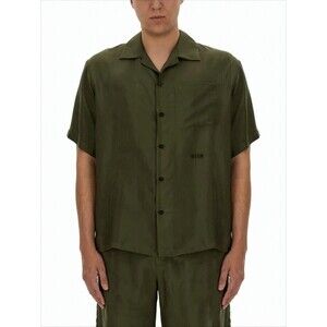 MSGM Short-Sleeve Cupro Shirt with Classic Collar